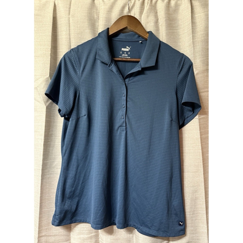 NWOT Women's Dark Blue Stripe PUMA Daily Polo Shirt Sz XL Moisture Wick